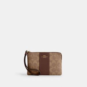 Corner Zip Wristlet In Signature Canvas With Stripe